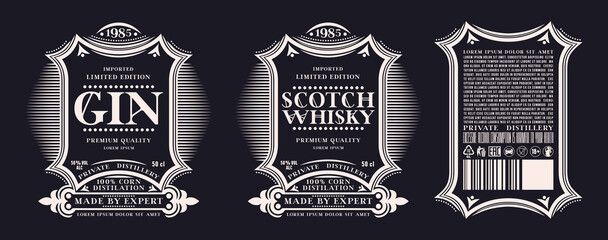 Template decorative label for whiskey, gin