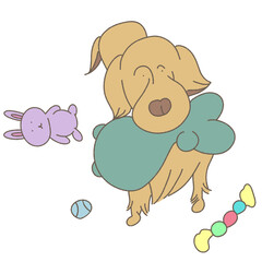 おもちゃを散らかすゴールデンレトリーバー
