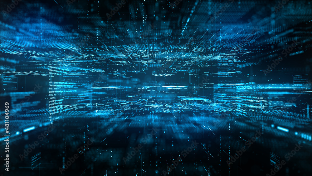 Aufkleber Digital cyberspace futuristic, Digital data matrix flowing and lighting, 5g high-speed connection data analysis process abstract background. 3d rendering