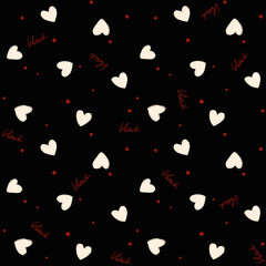 Black Red Heart Digital Papers, Seamless Patterns, Love Dot Design Illustration, 12 inches