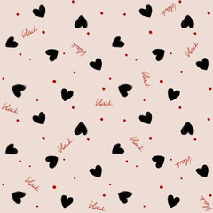 Black Red Heart Digital Papers, Seamless Patterns, Love Dot Design Illustration, 12 inches
