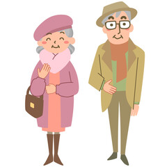 お出かけスタイルのシニア夫婦