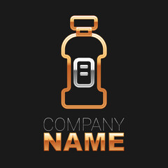 Line Plastic bottle for laundry detergent, bleach, dishwashing liquid or another cleaning agent icon isolated on black background. Colorful outline concept. Vector