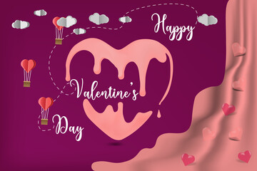 Happy valentine's day with heart milkshake and Heart Shaped air Balloons. invitation, poster, banner vector illustration. 