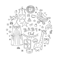 Background of cute children's boho items in scandinavian style. Editable vector illustration.