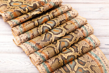 spotted khaki green brown folded colored natural python genuine leather	