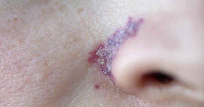 Skin condition after procedure, removal of vascular network on face.