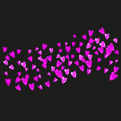 Valentine background with pink glitter hearts. February 14th day. Vector confetti for valentine background template. Grunge hand drawn texture.