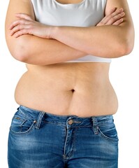 Fototapeta premium Fat woman in jeans. Concept overweight