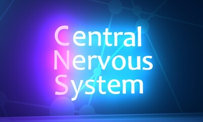 CNS abbreviation. Mean central nervous system. Medical acronym. Neon shine text. 3D render