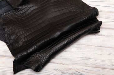 dark brown black dyed alligator natural leather - material for handbags and shoes
