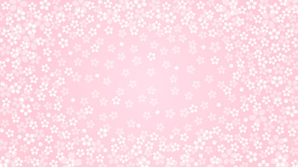 小桜模様のピンク色の背景素材　ベクターイラスト　16:9
