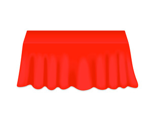 Living Coral rectangular table with tablecloth isolated on a white background