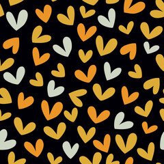 Seamless pattern with hearts and a crown in gold and blue color.