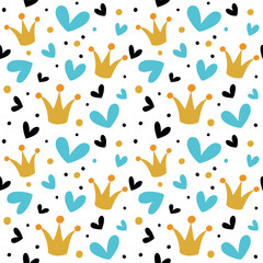 Seamless pattern with crowns and hearts.