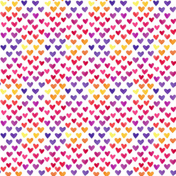 Seamless pattern of multicolored hearts creates a gradient effect. 