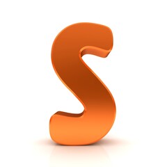 S letter orange 3d capital letter sign isolated on white