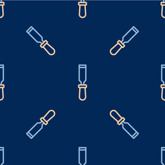 Line Chisel tool for wood icon isolated seamless pattern on blue background. Vector