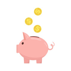 Piggy bank and golden coins illustration