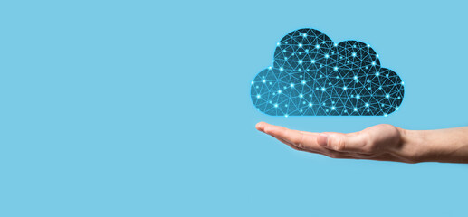 Businessman hold cloud icon.Cloud computing concept - connect smart phone to cloud. computing...