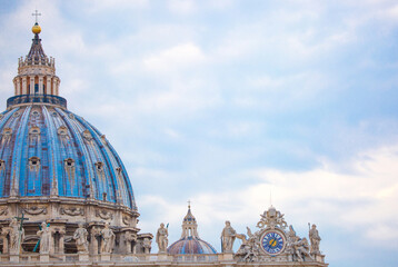 Italy Rome landmarks square, Vatican building, with copy space. Dome of the temple of the Catholic religion.