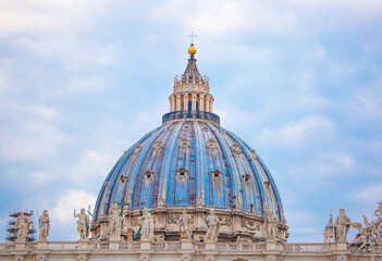Italy Rome landmarks square, Vatican building, with copy space. Dome of the temple of the Catholic religion.