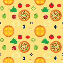 Seamless vector pattern with pizza elements.For background,wallpaper,packaging,texture.