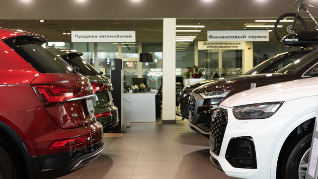 Minsk, Belarus - Dec 20, 2021: SUVs Audi Showroom Car Dealer Center