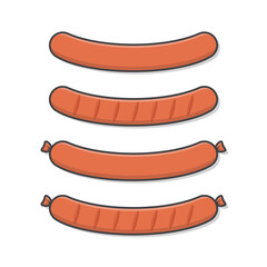 Set Of Sausage Vector Icon Illustration. Fresh Sausage Flat Icon. Grilled Sausage