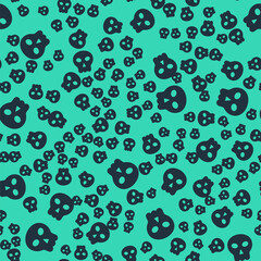 Naklejka na ściany i meble Black Skull icon isolated seamless pattern on green background. Happy Halloween party. Vector