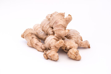 Ginger roots isolated on white background, Indian seasoning spice