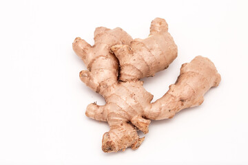 Ginger roots isolated on white background, Indian seasoning spice