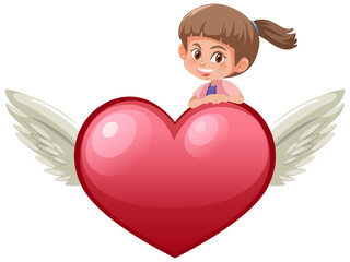 Glossy heart wings with little girl