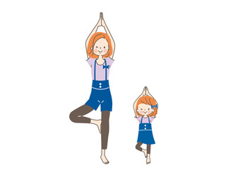 笑顔でヨガを楽しむママと子供