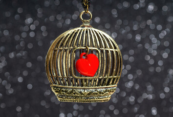 Red heart in a vintage birdcage