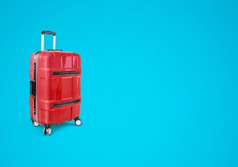 Colorful travel bag on blue background