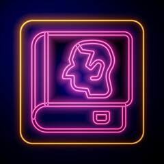 Glowing neon Law book icon isolated on black background. Legal judge book. Judgment concept. Vector