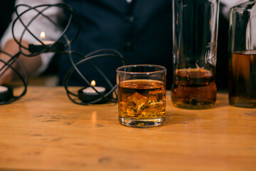 Barman pouring whiskey whiskey glass beautiful night