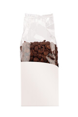 front view of chocolate cornflakes breakfast cereals packaging