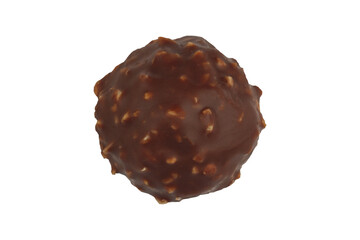 closeup detail of round chocolate candy on white background