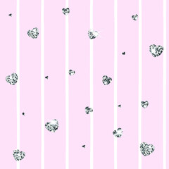 Vector illustration with pink stripes and gold glitter heart. Background with white and pink strips