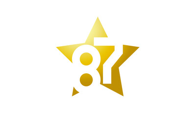 87 Number New Gold Abstract Star Logo