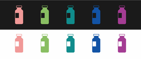 Set Bottle of water icon isolated on black and white background. Soda aqua drink sign. Vector