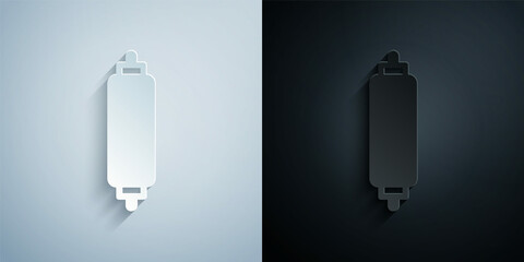 Paper cut Rolling pin icon isolated on grey and black background. Paper art style. Vector