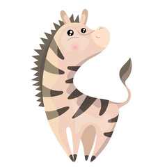Cute character zebra. Funny animal. Object isolated on white background.