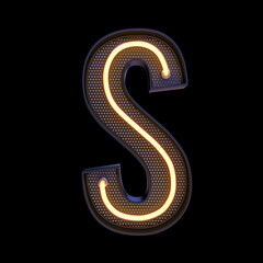 Neon retro Light Alphabet letter S isolated on a black background with Clipping Path. 3d illustration.