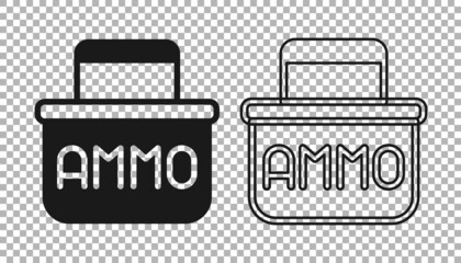 Black Military ammunition box with some ammo bullets icon isolated on transparent background. Vector