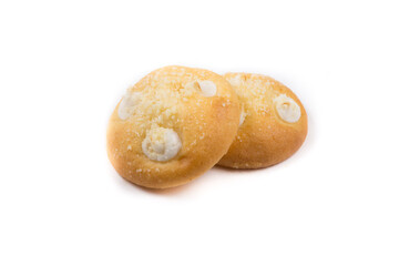 Freshly baked cookies on a white background