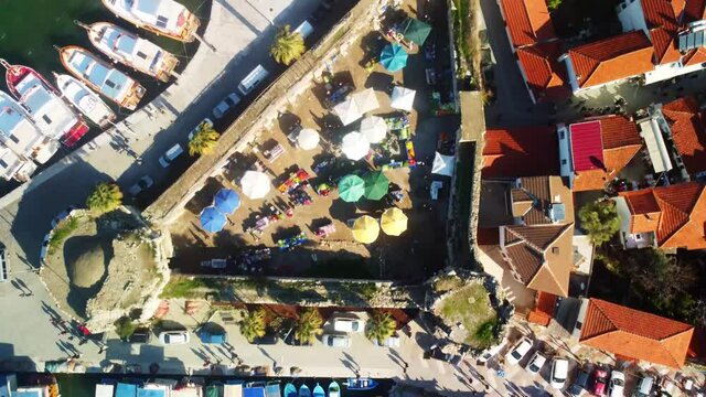 Seferihisar Sigacik Marina drone shot and castle, IZMIR ,TURKEY. High quality 4k footage