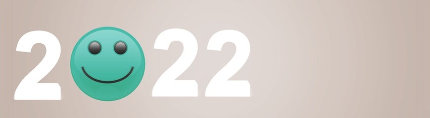 2022 with smile face paper cut, Happy New Year, positive mental health, resolution goal